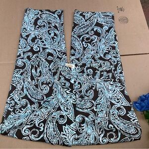 Talbots Pants Women's SILK Sz 12 Teal/Brown Print Stretch Straight Leg Lined